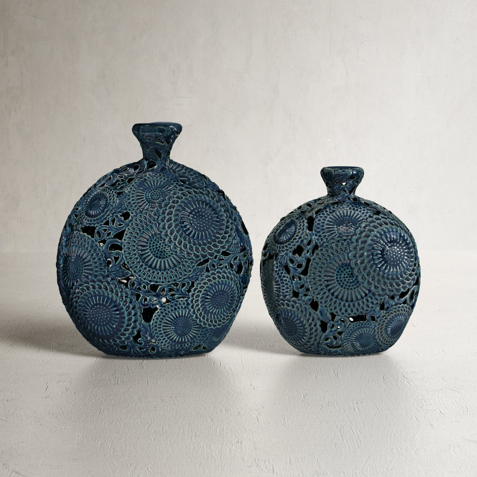 Birch Lane Towley 2 Piece Blue Stoneware Table Vase Set Reviews